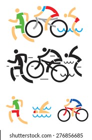 Triathlon cycling fitness icons
Icons symbolizing triathlon, swimming, running and cycling. Vector illustration.
