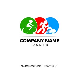 Triathlon event logo, swim, run and bike icons