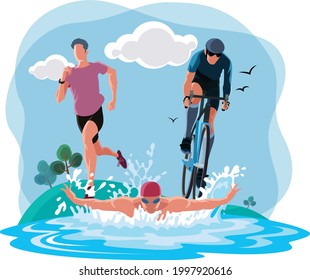 A Triathlon Flat Vector Illustration