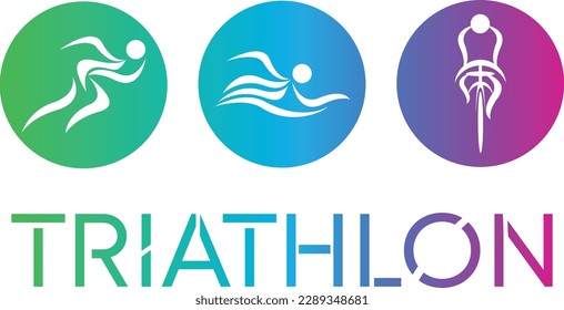 TRIATHLON ICON. TRIATHLON LOGO. TRIATHLON SYMBOL. TRIATHLON VECTOR. ILLUSTRATION VECTOR. COMPETITION. CHAMPION. START.