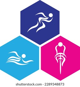 TRIATHLON ICON. TRIATHLON LOGO. TRIATHLON SYMBOL. TRIATHLON VECTOR. ILLUSTRATION VECTOR. COMPETITION. CHAMPION. START.