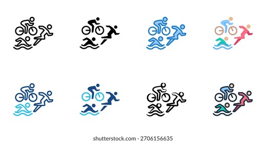 Conjunto de iconos de triatlón colección de estilo múltiple 
