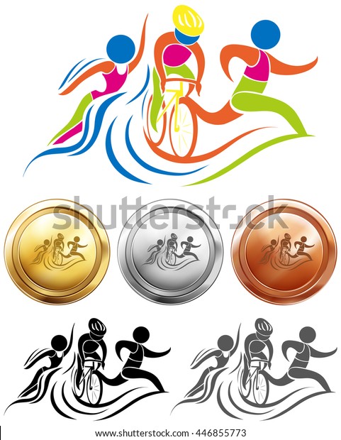Triathlon Icon Sport Medals Illustration Stock Vector (Royalty Free ...