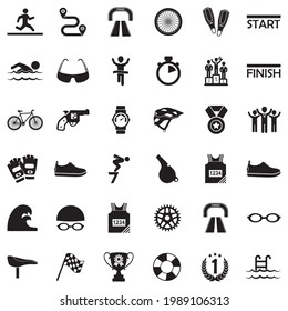 Triathlon Icons. Black Flat Design. Vector Illustration.