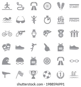 Triathlon Icons. Gray Flat Design. Vector Illustration.