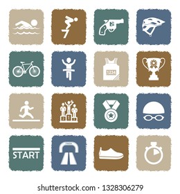 Triathlon Icons. Grunge Color Flat Design. Vector Illustration. 