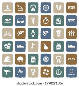 Triathlon Icons. Grunge Color Flat Design. Vector Illustration.