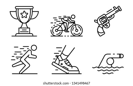 Triathlon icons set. Outline set of triathlon vector icons for web design isolated on white background