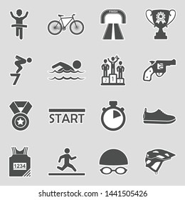 Triathlon Icons. Sticker Design. Vector Illustration.