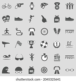 Triathlon Icons. Sticker Design. Vector Illustration.