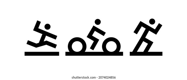 Triathlon line icon set. Swimming, running and bike symbols. Simple sport signs.