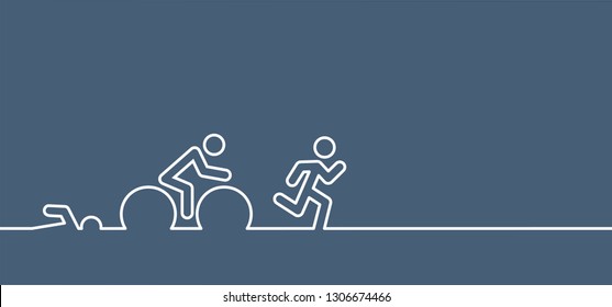 Triathlon line pattern. Triatlon route. Sports for swimming, cycling and running or run, bike and swim pictogram. Funny flat vector activity icon symbol. Triathlete, triathletes race. Competition.