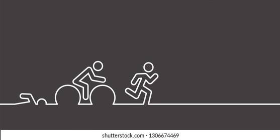 Triathlon line pattern. Triatlon route. Sports for swimming, cycling and running or run, bike and swim pictogram. Funny flat vector activity icon symbol. Triathlete, triathletes race. Competition.
