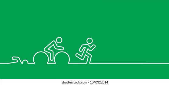 Triathlon line pattern. Triatlon route. Sports for swimming, cycling and running or run, bike and swim pictogram. Funny flat vector activity icon symbol. Triathlete, triathletes race. Competition.