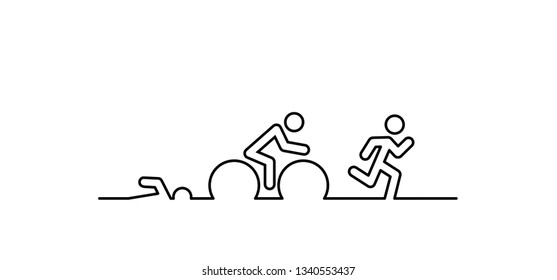 Triathlon line pattern. Triatlon route. Sports for swimming, cycling and running or run, bike and swim pictogram. Funny flat vector activity icon symbol. Triathlete, triathletes race. Competition.