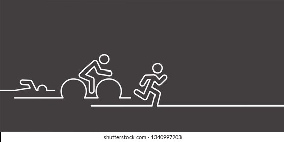 Triathlon line pattern. Triatlon route. Sports for swimming, cycling and running or run, bike and swim pictogram. Funny flat vector activity icon symbol. Triathlete, triathletes race. Competition.