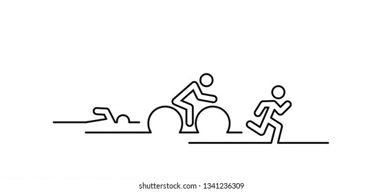 Triathlon line pattern. Triatlon route. Sports for swimming, cycling and running or run, bike and swim pictogram. Funny flat vector activity icon symbol. Triathlete, triathletes race. Competition.