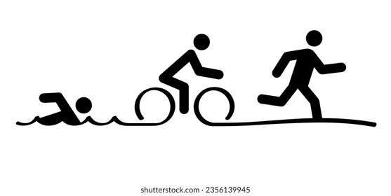 Triathlon line pattern. Triatlon route. Sports for swimming, cycling and running or run, bike and swim pictogram. Funny flat vector activity icon symbol. Triathlete, triathletes race. Competition.