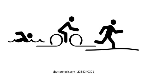 Triathlon line pattern. Triatlon route. Sports for swimming, cycling and running or run, bike and swim pictogram. Funny flat vector activity icon symbol. Triathlete, triathletes race. Competition.