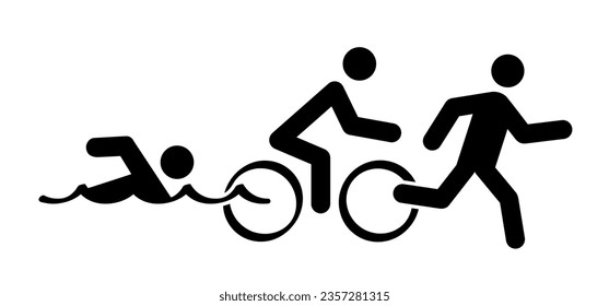 Triathlon line pattern. Triatlon route. Sports for swimming, cycling and running or run, bike and swim pictogram. Funny flat vector activity icon symbol. Triathlete, triathletes race. Competition.