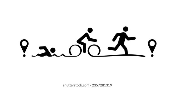 Triathlon line pattern. Triatlon route. Sports for swimming, cycling and running or run, bike and swim pictogram. Funny flat vector activity icon symbol. Triathlete, triathletes race. Competition.