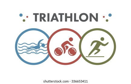 Triathlon logo and icon. Swimming, cycling, running symbols. Silhouettes of figures triathlete. Vector sport label and badge