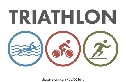 Triathlon logo and icon. Swimming, cycling, running symbols. Silhouettes of figures triathlete. Vector sport label and badge
