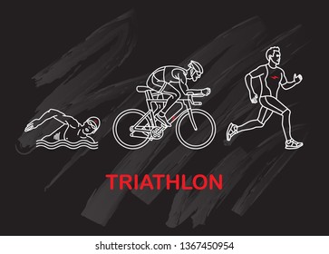 Triathlon. Triathlon logo icons buttons Icons symbolizing triathlon, swimming, cycling and outdoor sports. Vector illustration.