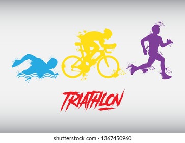 Triathlon. Triathlon logo icons buttons Icons symbolizing triathlon, swimming, cycling and outdoor sports. Vector illustration.