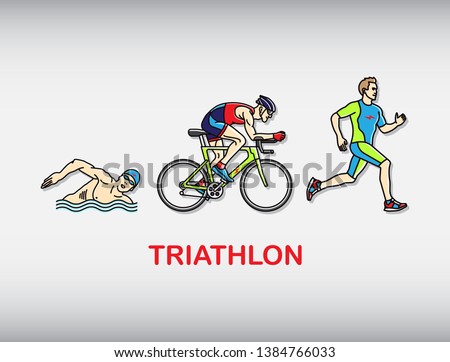 Triathlon. Triathlon logo icons buttons Icons symbolizing triathlon, swimming, cycling and outdoor sports. Vector illustration.
