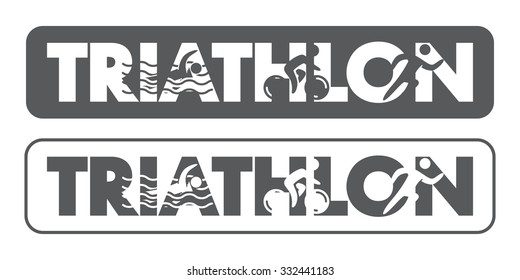 Triathlon logo and label. Silhouettes of figures triathlete.