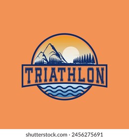 Triathlon logo vector graphic of illustration, Runner, bike cycle, swimming