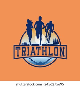 Triathlon logo vector graphic of illustration, Runner, bike cycle, swimming