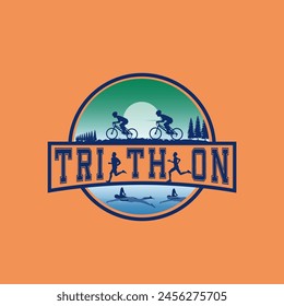 Triathlon logo vector graphic of illustration, Runner, bike cycle, swimming