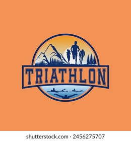 Triathlon logo vector graphic of illustration, Runner, bike cycle, swimming