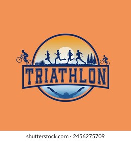 Triathlon logo vector graphic of illustration, Runner, bike cycle, swimming