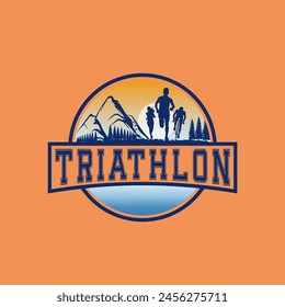 Triathlon logo vector graphic of illustration, Runner, bike cycle, swimming