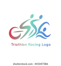 Triathlon Logo Vector Illustration. Creative modern sport logotype for running, cycling, swimming, Isolated on white background. Business identity element for branding. Athlete racing symbol.