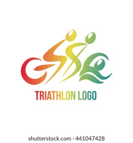 Triathlon Logo Vector Illustration. Creative modern sport logotype for running, cycling, swimming, Isolated on white background. Business identity element for branding. Athlete racing symbol.