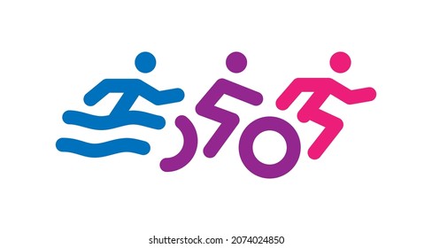 Triathlon logotype. Simple sport logo design template. Swimming, running and bike symbols.