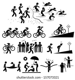 Triathlon Marathon Swimming Cycling Sports Running Stick Figure Pictogram Icon Symbol