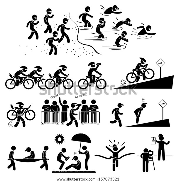Triathlon Marathon Swimming Cycling Sports\
Running Stick Figure Pictogram Icon\
Symbol