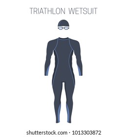 Triathlon Men's Fullsleeve  Wetsuit. Vector Illustration.