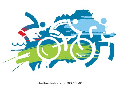 
Triathlon race grunge stylized.
Three triathlon athletes on the grunge background. Vector available. 