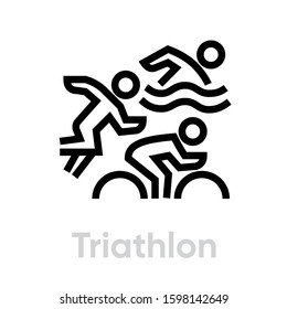 Triathlon sport icons. Editable stroke
