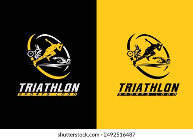 triathlon sport logo vector concept with multiple background