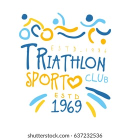 Triathlon sport since 1969 logo. Colorful hand drawn illustration