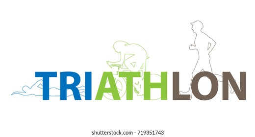 triathlon sports symbol with font on white background. Swimming, cycling and running symbol. vector style.