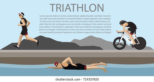 triathlon symbol over copy space flat vector illustration.