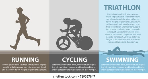 triathlon symbol over copy space flat vector illustration.